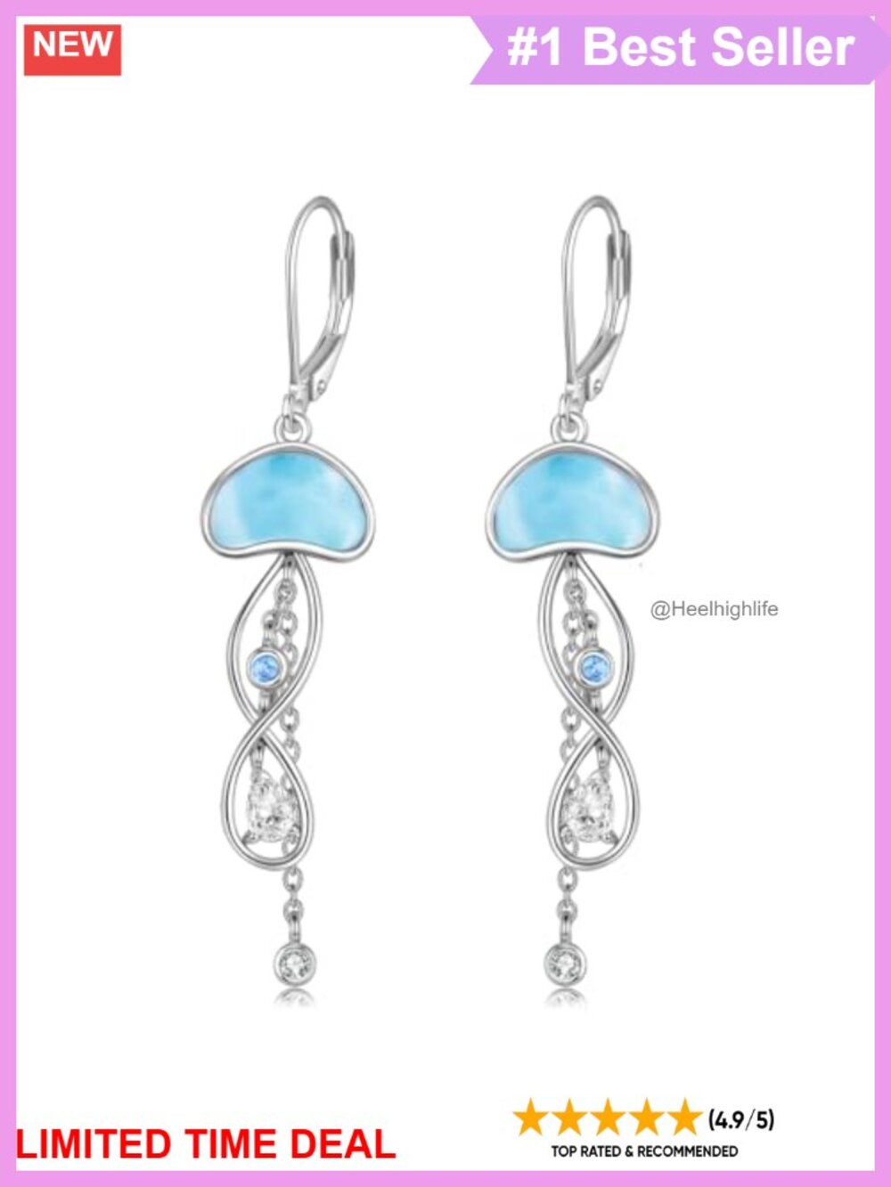 Jellyfish Drop Dangle Earrings Sterling Silver White Gold Plated Ocean Beach